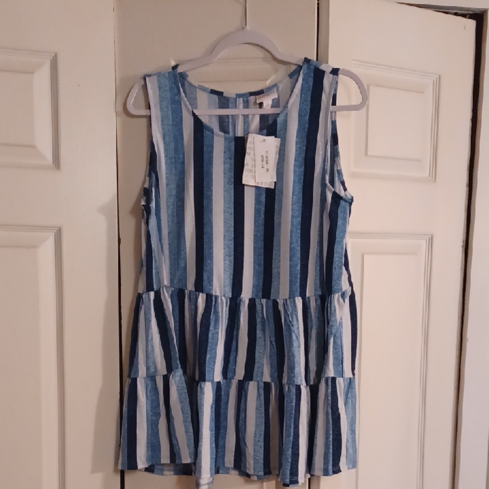 Lularoe Size M New Eliana Blue and White Striped Sleeveless Top